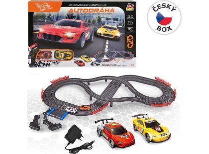MaDe Autodráha, 2 auta, 2 ovladače, s EU adaptérem, délka trati 440 cm  - Poškozený obal