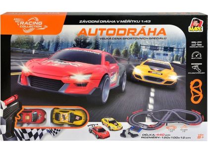 MaDe Autodráha, 2 auta, 2 ovladače, s EU adaptérem, délka trati 440 cm  - Poškozený obal