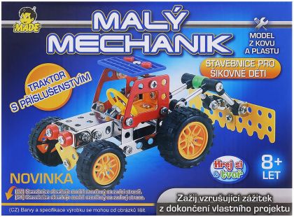 MaDe Stavebnice Malý mechanik Traktor s nástrojem 132 dílků