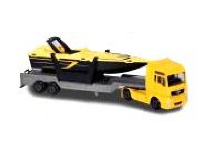 Majorette Autobus nebo nákladní auto, kovové MAN TGA XXL Žlutá loď s přívěsem 