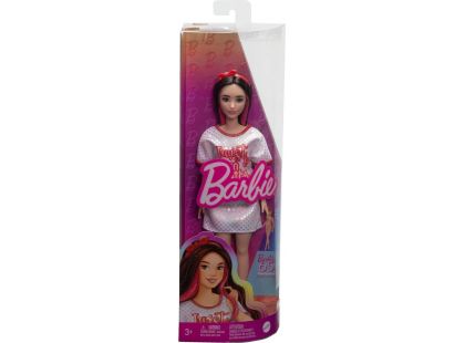 Mattel Barbie modelka - bílé lesklé šaty