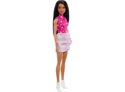 Mattel Barbie modelka - lesklá sukně a růžový top s hvězdami