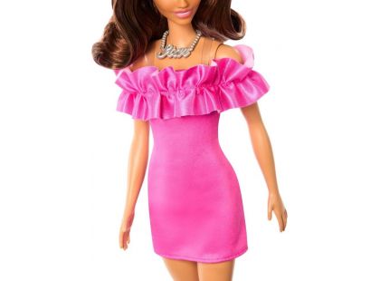 Mattel Barbie modelka - růžové šaty s volánky