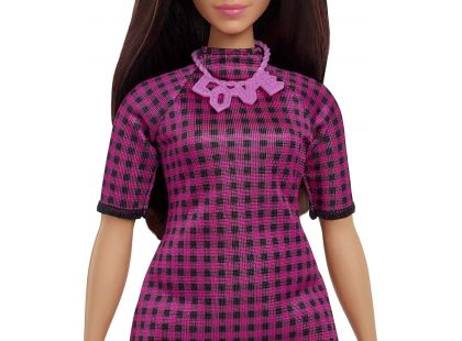 Mattel Barbie modelka černo-růžové kostkované šaty