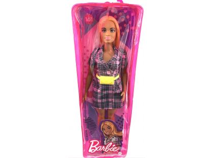 Mattel Barbie modelka kárované šaty se žlutou ledvinkou
