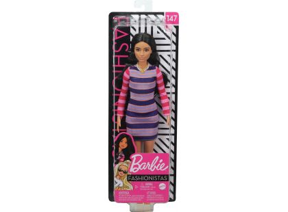 Mattel Barbie modelka pruhované šaty s dlouhými rukávy