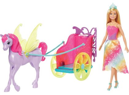 Mattel Barbie princezna v kočáru a pohádkový kůň