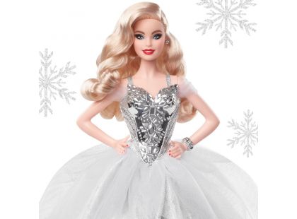 Mattel Barbie vánoční panenka blondýnka ve stříbrném