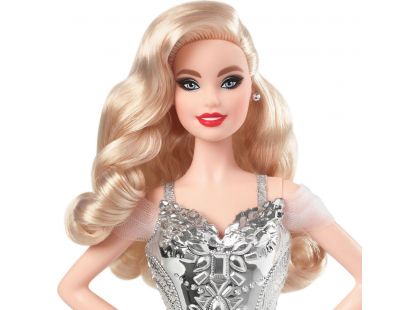 Mattel Barbie vánoční panenka blondýnka ve stříbrném