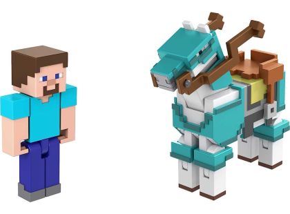 Mattel Minecraft 8 cm figurka dvojbalení Steve and Armored Horse - Poškozený obal