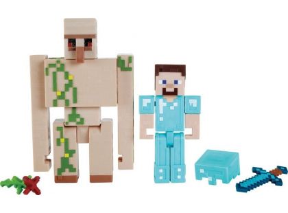 Mattel Minecraft 8 cm figurka dvojbalení Steve and Iron Golem - Poškozený obal