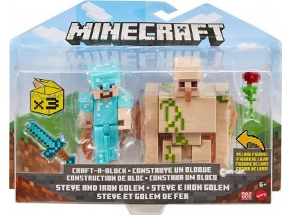 Mattel Minecraft 8 cm figurka dvojbalení Steve and Iron Golem - Poškozený obal