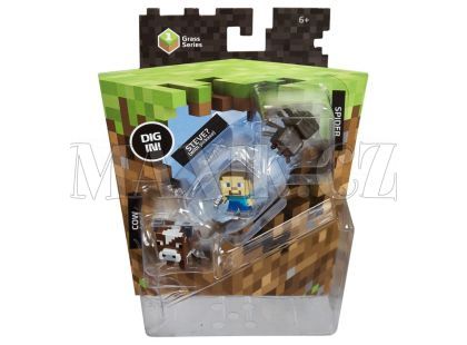 Mattel Minecraft minifigurka 3ks - Cow, Steve a Spider