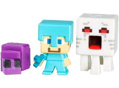 Mattel Minecraft minifigurka 3ks - Ghast, Steve with Diamond Armor and Endermite
