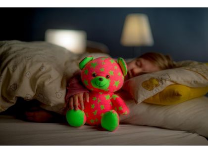 Medvídek svítící ve tmě růžovo - zelený