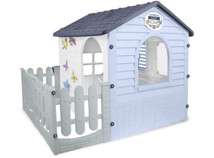 Mochtoys Zahradní domek modrobílý s plotem