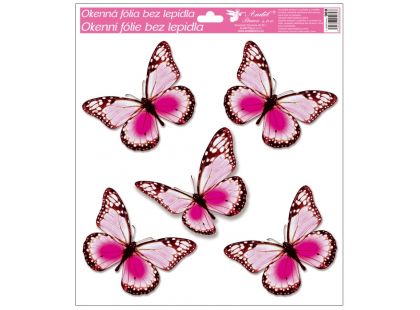 Okenní fólie s glitry motýli 33x30 cm světle růžové