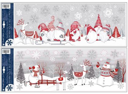 Okenní fólie s glitry Skřítci a sněhuláci 21 x 59,5 cm