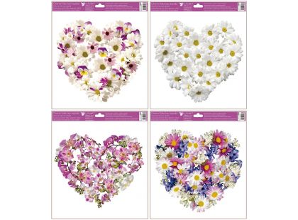 Anděl Okenní fólie Srdce z květů 30 x 33,5 cm bílofialové