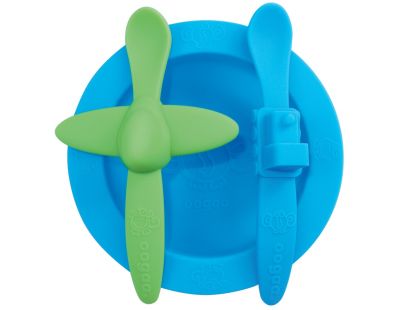 Oogaa Sada nádobí - Modrý talíř, modrozelený příbor