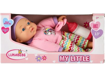 Panenka miminko 30 cm s měkkým tělem, lahvičkou a dudlíkem