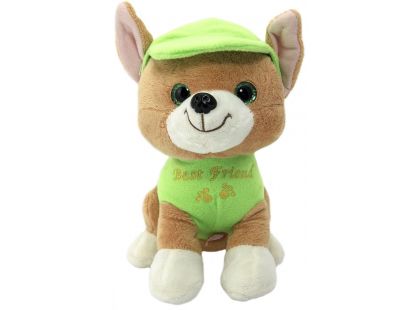 Pes v oblečku štěkací 20 cm zelený