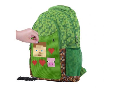 Pixie Crew Kreativní studentský batoh Minecraft zeleno-hnědý