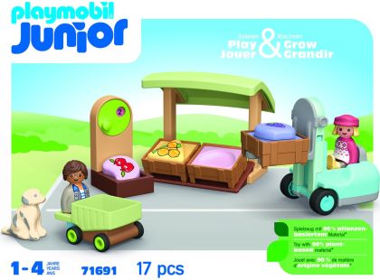 PLAYMOBIL® 71691 Junior: Stánek s biopotravinami a vysokozdvižný vozík