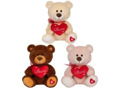 Plyšový medvěd s červeným srdíčkem 30 cm béžový