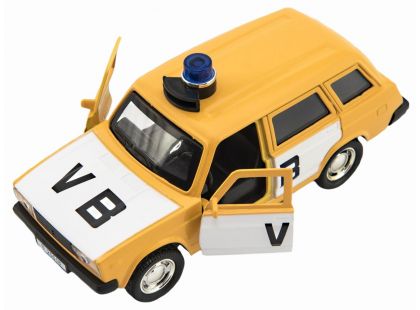 Policejní auto VB combi kov-plast 11,5 cm na zpětné natažení na baterie se zvukem v krabičce 15 x 7x 7 cm