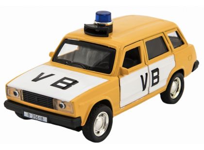 Policejní auto VB combi kov-plast 11,5 cm na zpětné natažení na baterie se zvukem v krabičce 15 x 7x 7 cm