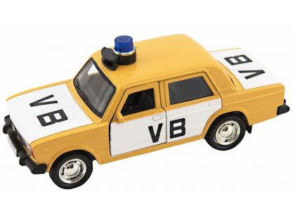 Policejní auto VB kov-plast 11,5 cm na zpětné natažení na baterie se zvukem v krabičce 15 x 7 x 7cm