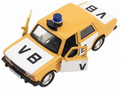 Policejní auto VB kov-plast 11,5 cm na zpětné natažení na baterie se zvukem v krabičce 15 x 7 x 7cm