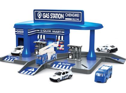 Policejní čerpací stanice a 2 autíčka (CM559-32B)