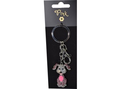 Přívěsek na klíče - Pes s růžovým kamenem