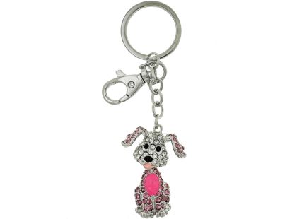 Přívěsek na klíče - Pes s růžovým kamenem