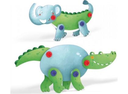 Quercetti Tecno Puzzle 3D slon a krokodýl
