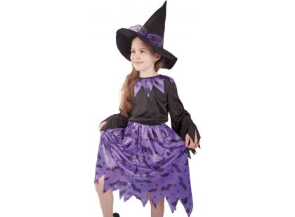 Rappa Dětský kostým čarodějnice s netopýry a kloboukem velikost 105 - 116 cm