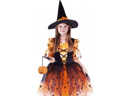 Rappa Dětský kostým oranžová čarodějnice s kloboukem 105 - 116 cm