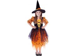 Rappa Dětský kostým oranžová čarodějnice s kloboukem 117 - 128 cm