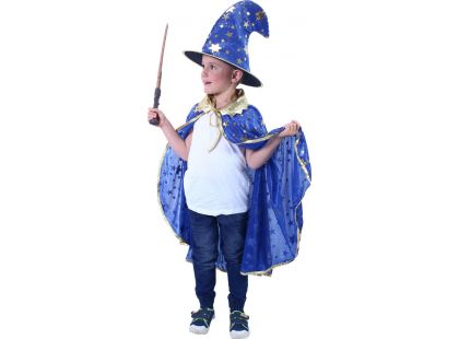 Rappa Dětský modrý čarodějnický plášť s kloboukem