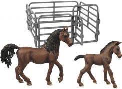 Rappa Sada koně 2 ks s ohradou čokoládově hnědý