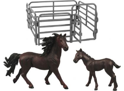 Rappa Sada koně 2 ks s ohradou tmavě hnědý s černou hřívou