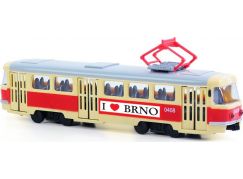 Rappa Tramvaj, která hlásí zastávky česky Brno