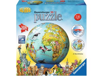 Ravensburger Puzzle 3D Zeměkoule zvířata puzzleball 108 dílků