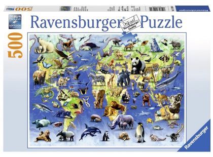 Ravensburger Puzzle Mapa ohrožené druhy 500d