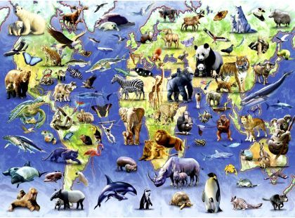 Ravensburger Puzzle Mapa ohrožené druhy 500d