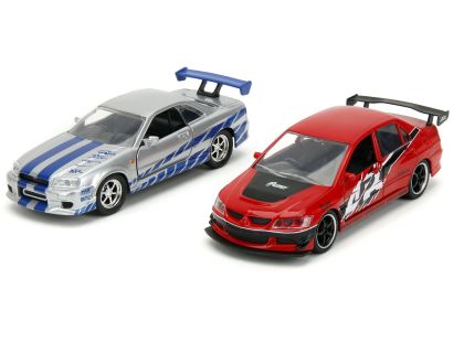 Rychle a zběsile Twin Pack 2006 Mitsubishi Lancer Evo IX + Brianův 2002 Nissan Skyline GTR R34, 1:32 Wave