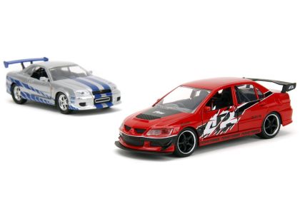 Rychle a zběsile Twin Pack 2006 Mitsubishi Lancer Evo IX + Brianův 2002 Nissan Skyline GTR R34, 1:32 Wave
