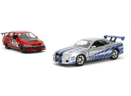 Rychle a zběsile Twin Pack 2006 Mitsubishi Lancer Evo IX + Brianův 2002 Nissan Skyline GTR R34, 1:32 Wave